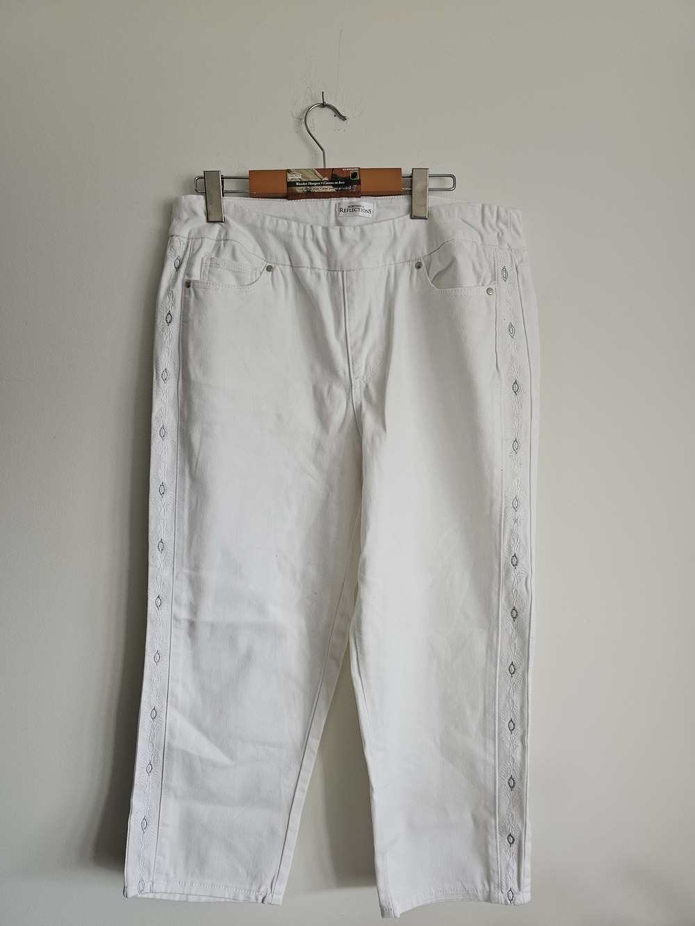White Embroidered Side-Stripe Women’s Jeans